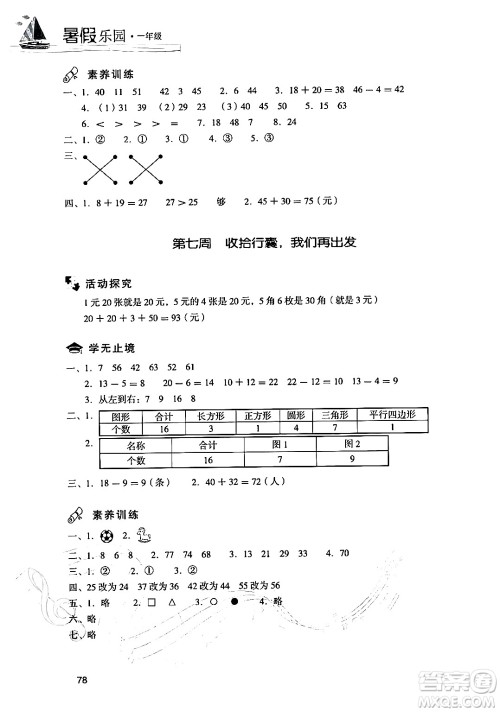 现代教育出版社2024年暑假乐园一年级数学人教版答案