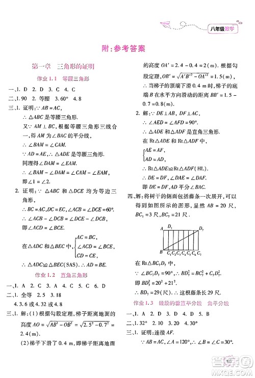 北京教育出版社2024年新课标暑假乐园八年级数学课标版答案