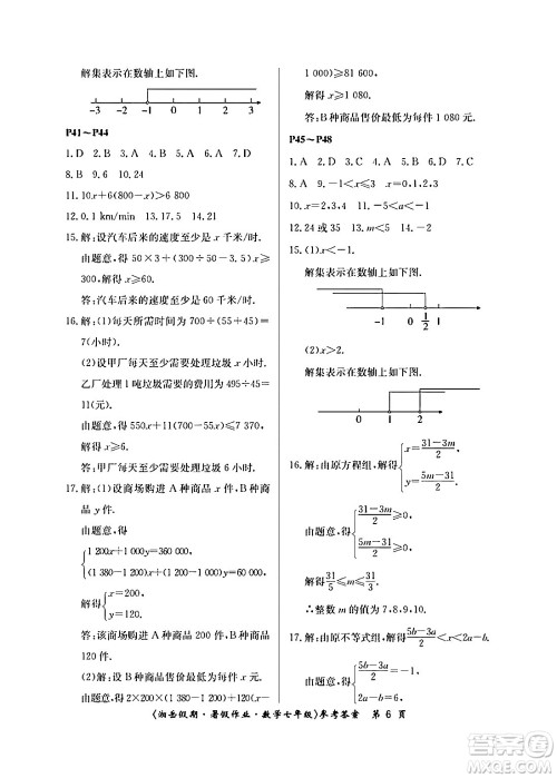 湖南大学出版社2024年湘岳假期暑假作业七年级数学人教版答案