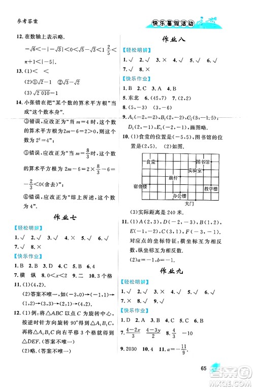 内蒙古人民出版社2024年快乐暑假活动七年级数学通用版答案