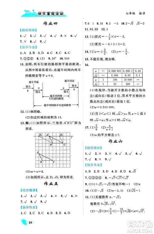 内蒙古人民出版社2024年快乐暑假活动七年级数学通用版答案