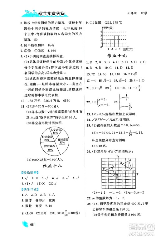 内蒙古人民出版社2024年快乐暑假活动七年级数学通用版答案