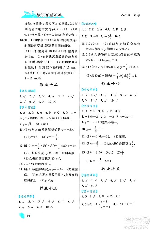 内蒙古人民出版社2024年快乐暑假活动八年级数学通用版答案