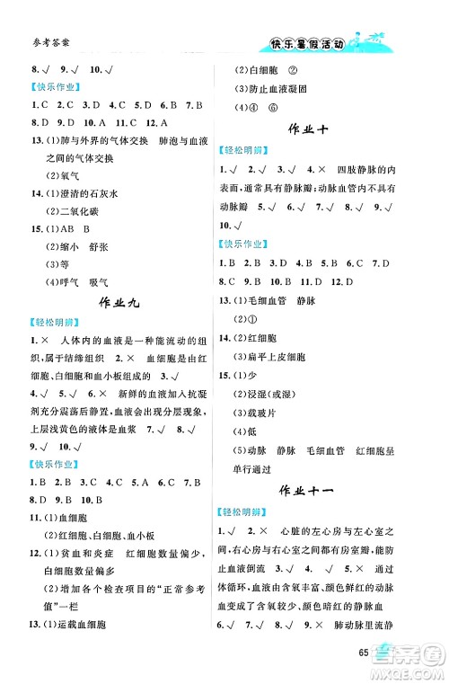 内蒙古人民出版社2024年快乐暑假活动七年级生物通用版答案