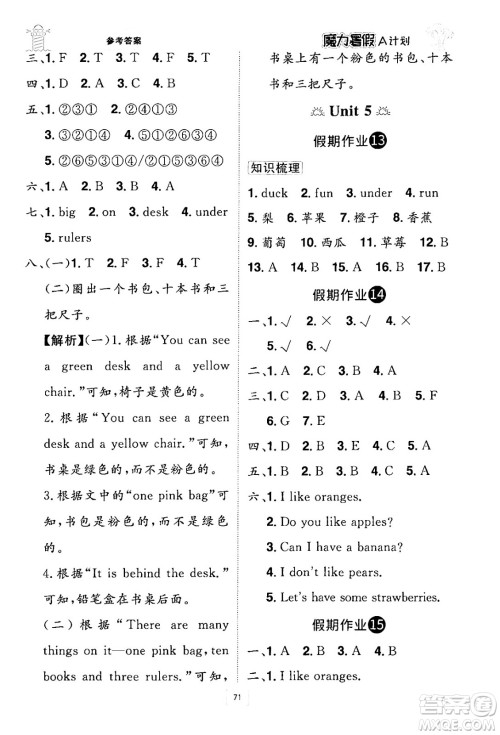 江西美术出版社2024年学海风暴丛书魔力暑假A计划三年级英语人教版答案 江西美术出版社2024年学海风暴丛书魔力暑假A计划三年级英语人教版答案