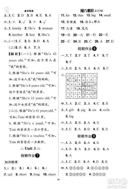 江西美术出版社2024年学海风暴丛书魔力暑假A计划三年级英语人教版答案
