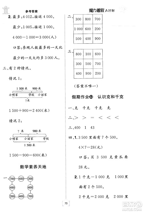 江西美术出版社2024年学海风暴丛书魔力暑假A计划二年级数学人教版答案