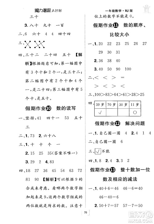 江西美术出版社2024年学海风暴丛书魔力暑假A计划一年级数学人教版答案