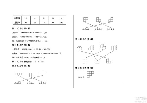 安徽少年儿童出版社2024年暑假作业四年级数学人教版答案