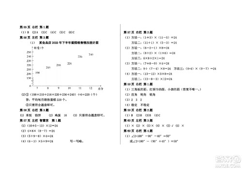 安徽少年儿童出版社2024年暑假作业四年级数学人教版答案 安徽少年儿童出版社2024年暑假作业四年级数学人教版答案