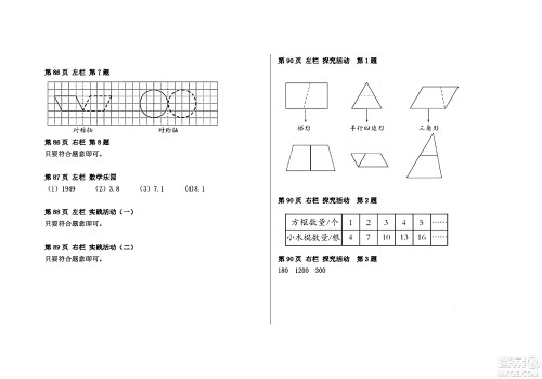 安徽少年儿童出版社2024年暑假作业四年级数学人教版答案