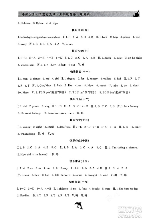 河北科学技术出版社2024年假期核心素养暑假生活学期总复习五年级英语通用版答案