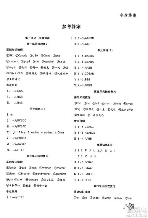 河北美术出版社2024年好学生暑假生活三年级英语通用版答案
