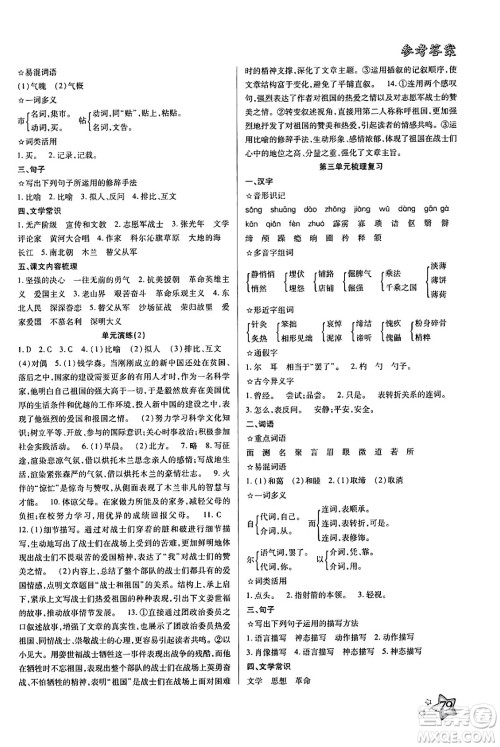 河北美术出版社2024年好学生梳理复习与衔接暑假七年级语文通用版答案