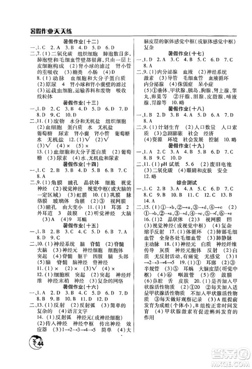 文心出版社2024年暑假作业天天练七年级生物人教版答案 文心出版社2024年暑假作业天天练七年级生物人教版答案