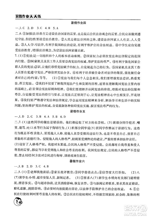 文心出版社2024年暑假作业天天练八年级道德与法治人教版答案 文心出版社2024年暑假作业天天练八年级道德与法治人教版答案