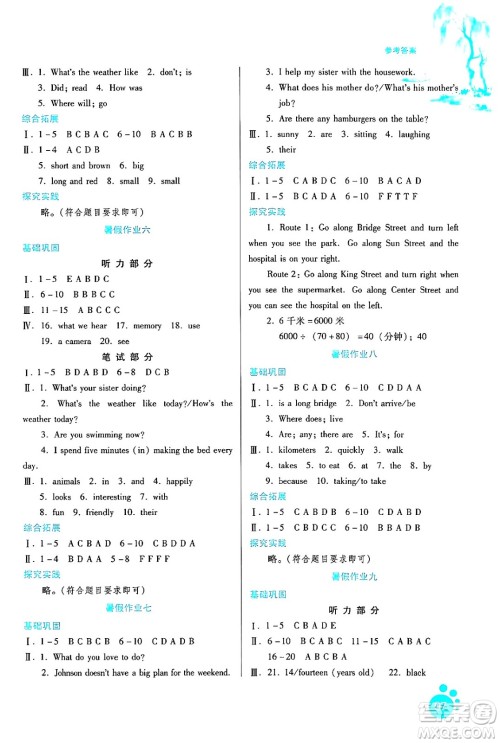 贵州人民出版社2024年暑假作业七年级英语人教版答案