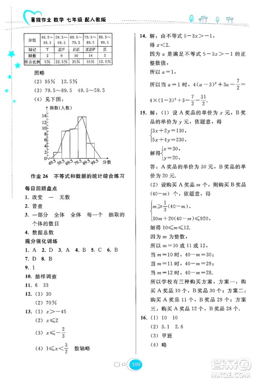 贵州教育出版社2024年暑假作业七年级数学人教版答案 贵州教育出版社2024年暑假作业七年级数学人教版答案