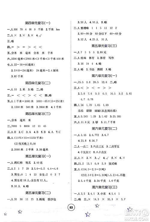河北少年儿童出版社2024年桂壮红皮书暑假天地三年级数学冀教版答案