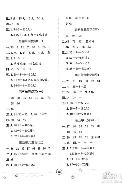 河北少年儿童出版社2024年桂壮红皮书暑假天地一年级数学冀教版答案