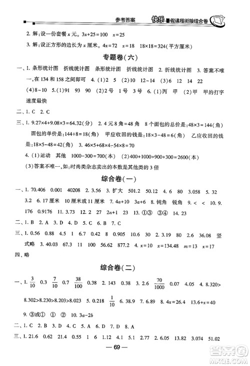 甘肃少年儿童出版社2024年快乐暑假课程衔接组合卷四年级数学北师大版答案