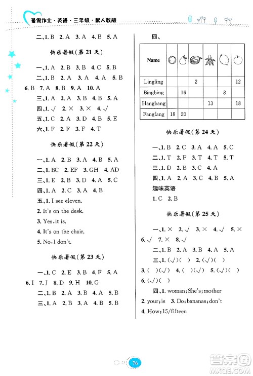 贵州教育出版社2024年暑假作业三年级英语人教版答案