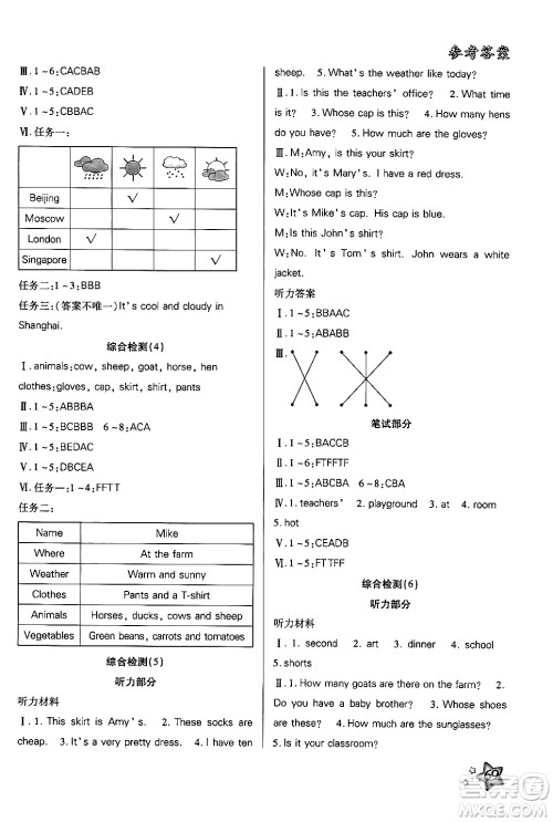 河北科学技术出版社2024年轻松总复习暑假作业四年级英语人教PEP版答案