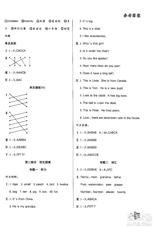 河北科学技术出版社2024年轻松总复习暑假作业三年级英语人教PEP版答案