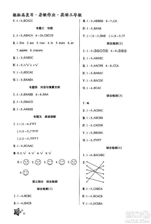 河北科学技术出版社2024年轻松总复习暑假作业三年级英语人教PEP版答案