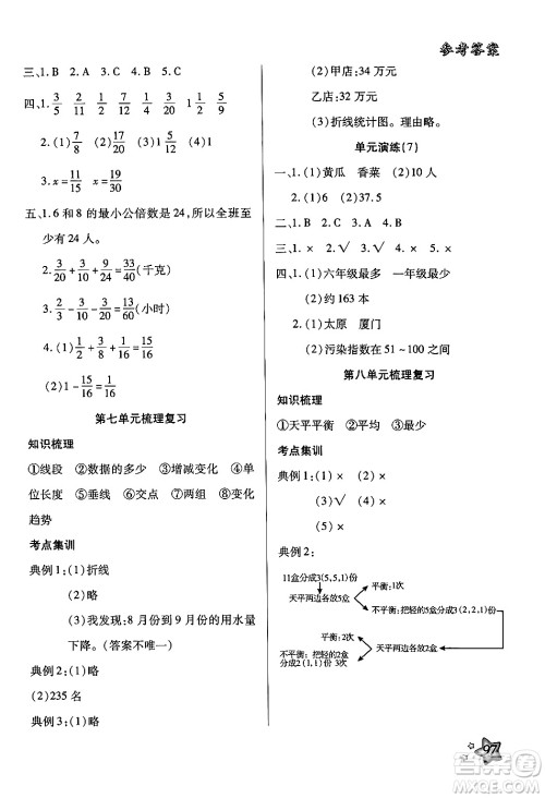 河北科学技术出版社2024年轻松总复习暑假作业五年级数学通用版答案