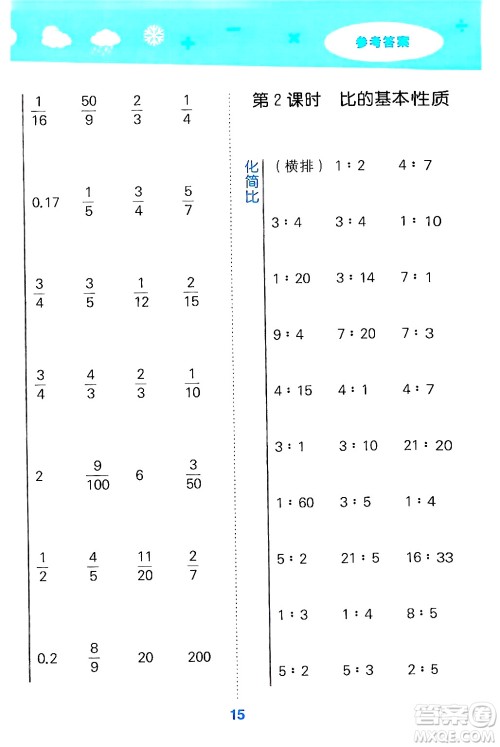 山东教育出版社2024年秋小儿郎小学口算大通关六年级数学上册人教版答案