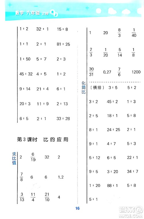 山东教育出版社2024年秋小儿郎小学口算大通关六年级数学上册人教版答案