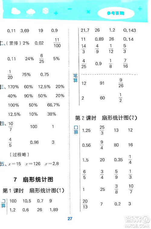 山东教育出版社2024年秋小儿郎小学口算大通关六年级数学上册人教版答案