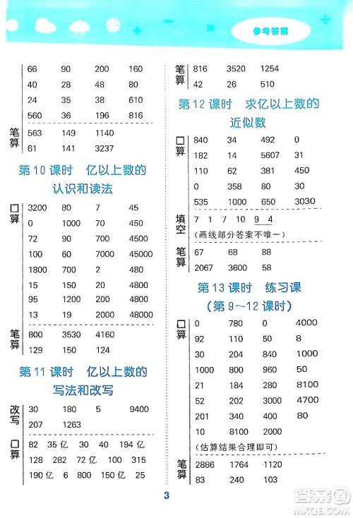 山东教育出版社2024年秋小儿郎小学口算大通关四年级数学上册人教版答案 山东教育出版社2024年秋小儿郎小学口算大通关四年级数学上册人教版答案