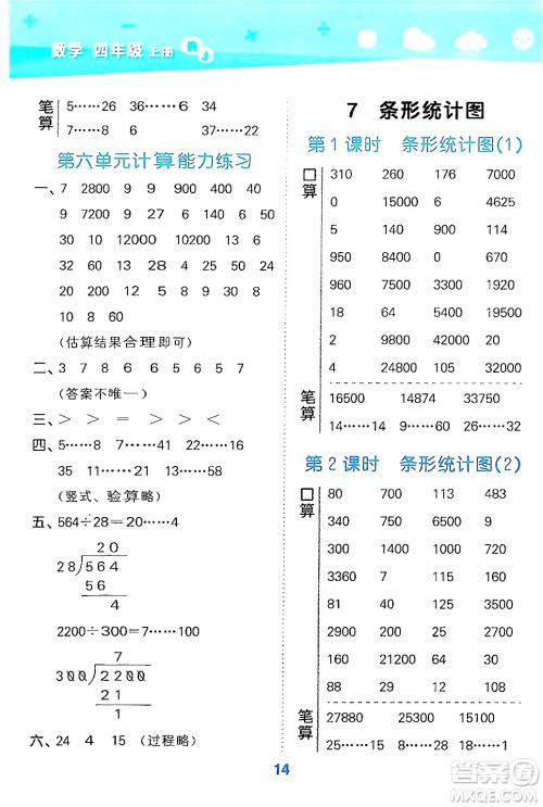 山东教育出版社2024年秋小儿郎小学口算大通关四年级数学上册人教版答案