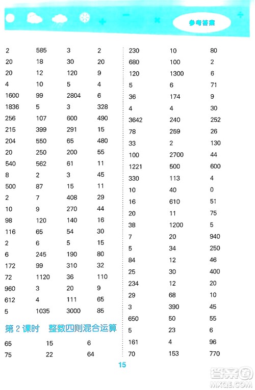 地质出版社2024年秋小儿郎小学口算大通关四年级数学上册苏教版答案