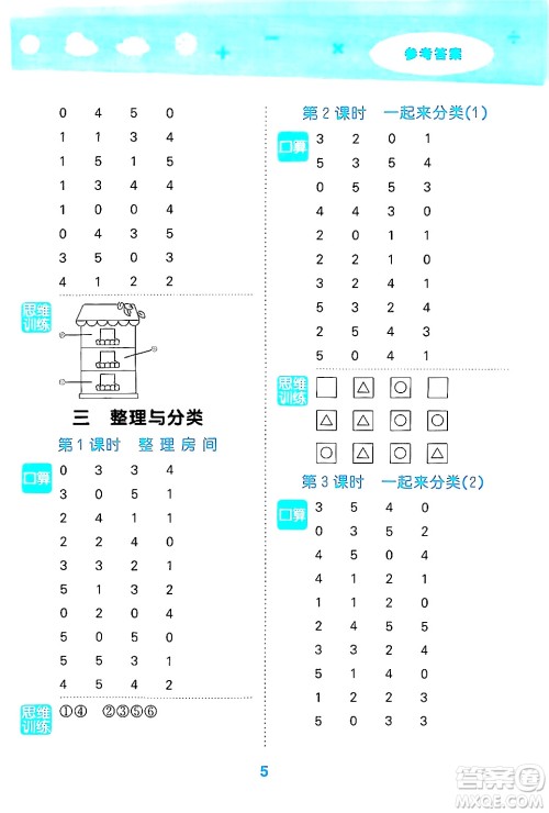 地质出版社2024年秋小儿郎小学口算大通关一年级数学上册北师大版答案