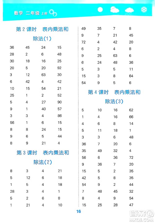 地质出版社2024年秋小儿郎小学口算大通关二年级数学上册苏教版答案