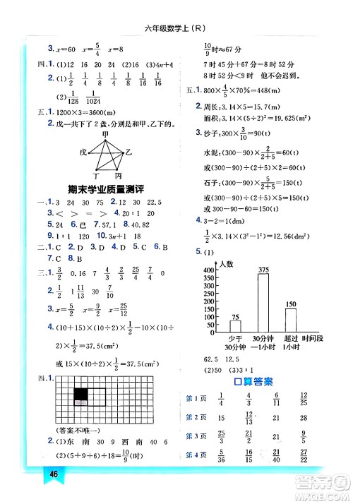 龙门书局2024年秋黄冈小状元作业本六年级数学上册人教版答案