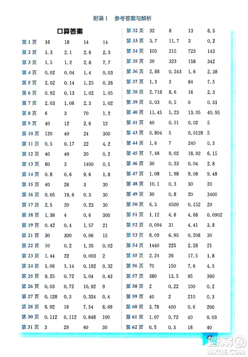 龙门书局2024年秋黄冈小状元作业本五年级数学上册北师大版答案