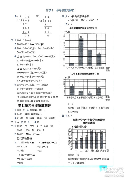 龙门书局2024年秋黄冈小状元作业本四年级数学上册人教版广东专版答案