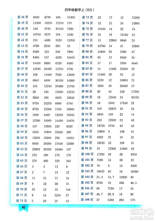龙门书局2024年秋黄冈小状元作业本四年级数学上册北师大版答案 龙门书局2024年秋黄冈小状元作业本四年级数学上册北师大版答案