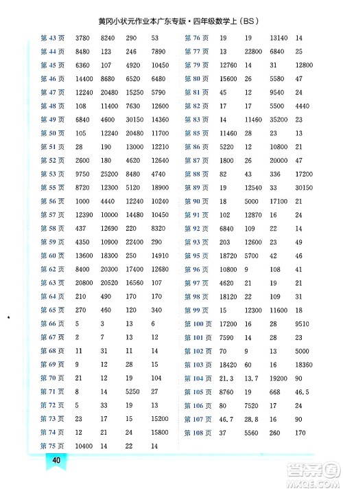 龙门书局2024年秋黄冈小状元作业本四年级数学上册北师大版广东专版答案 龙门书局2024年秋黄冈小状元作业本四年级数学上册北师大版广东专版答案