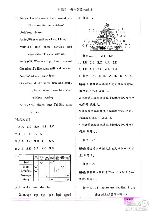 龙门书局2024年秋黄冈小状元作业本四年级英语上册人教PEP版答案