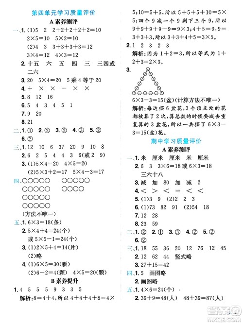 龙门书局2024年秋黄冈小状元达标卷二年级数学上册人教版答案