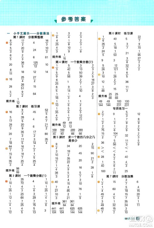 江西教育出版社2024年秋阳光同学计算小达人六年级数学上册青岛版答案