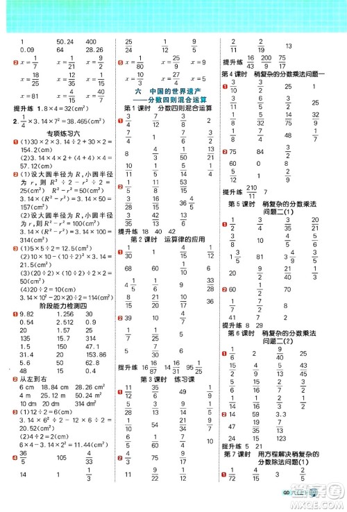 江西教育出版社2024年秋阳光同学计算小达人六年级数学上册青岛版答案