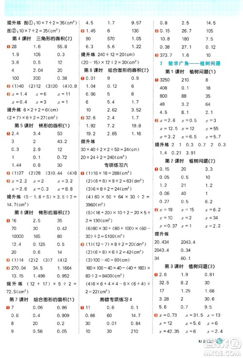 江西教育出版社2024年秋阳光同学计算小达人五年级数学上册人教版广东专版答案