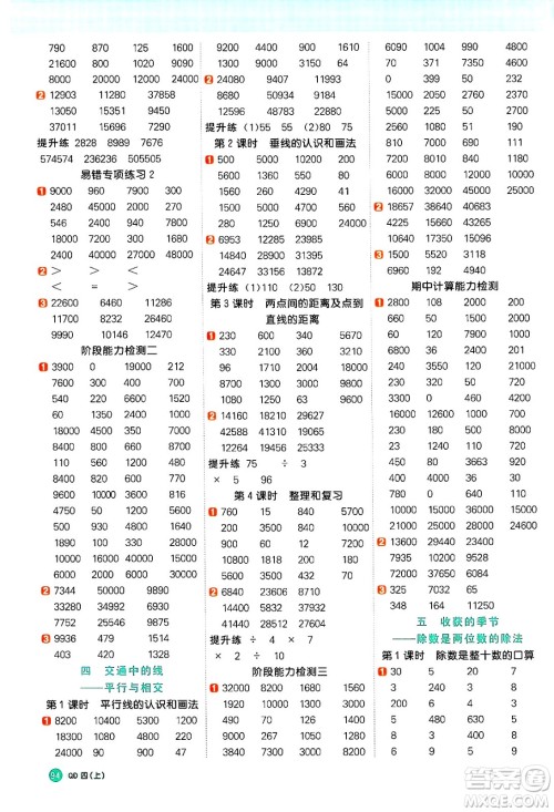 江西教育出版社2024年秋阳光同学计算小达人四年级数学上册青岛版答案