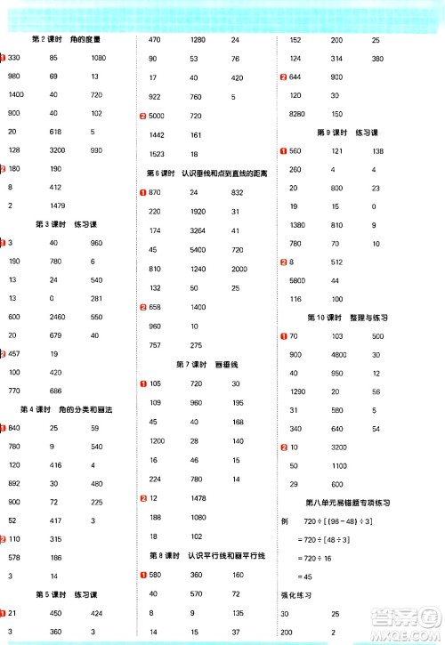 江西教育出版社2024年秋阳光同学计算小达人四年级数学上册苏教版答案